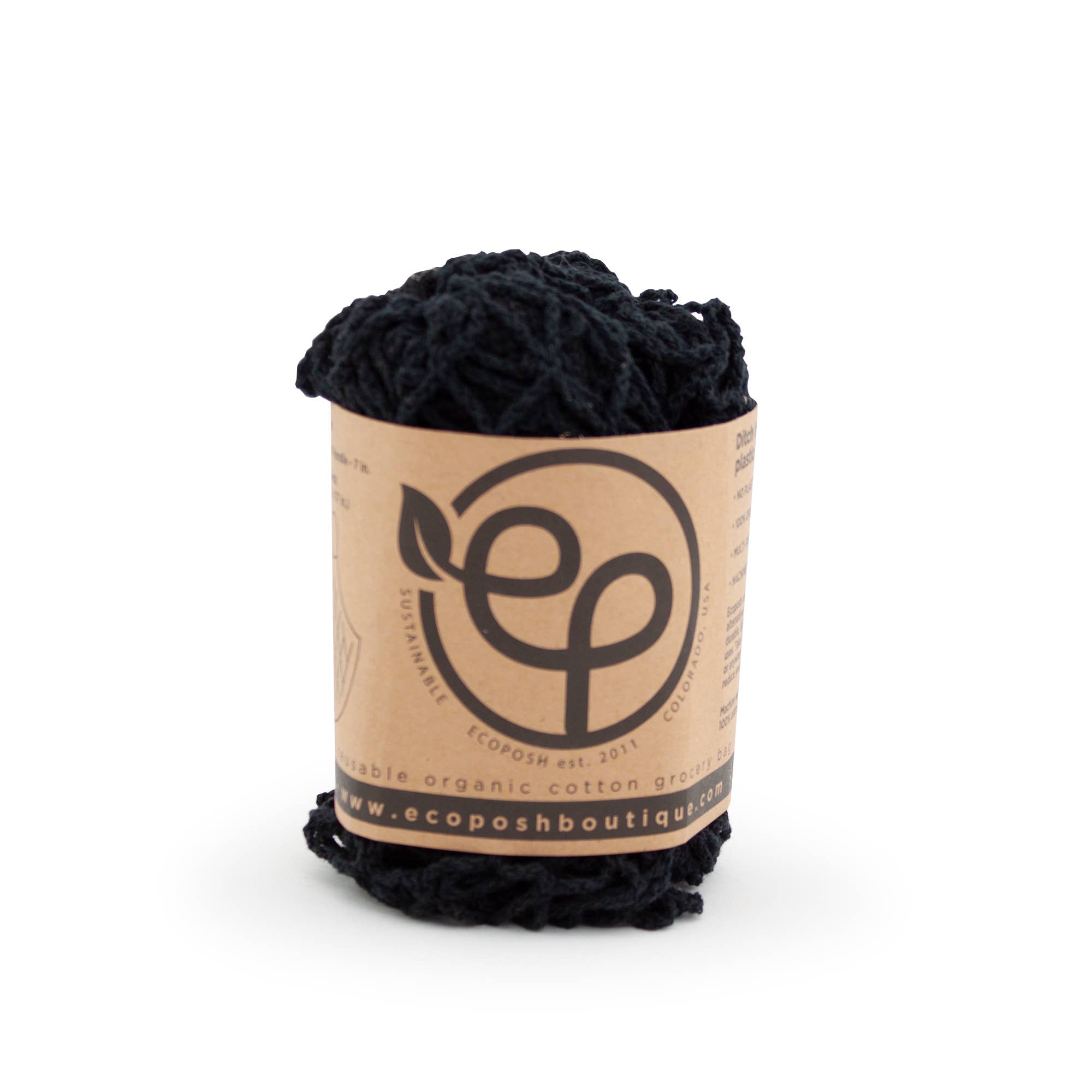 Ecoposh Short Handle Organic Cotton Net Tote Bag: Black / 7" Handle : 14 in x 17 in sack