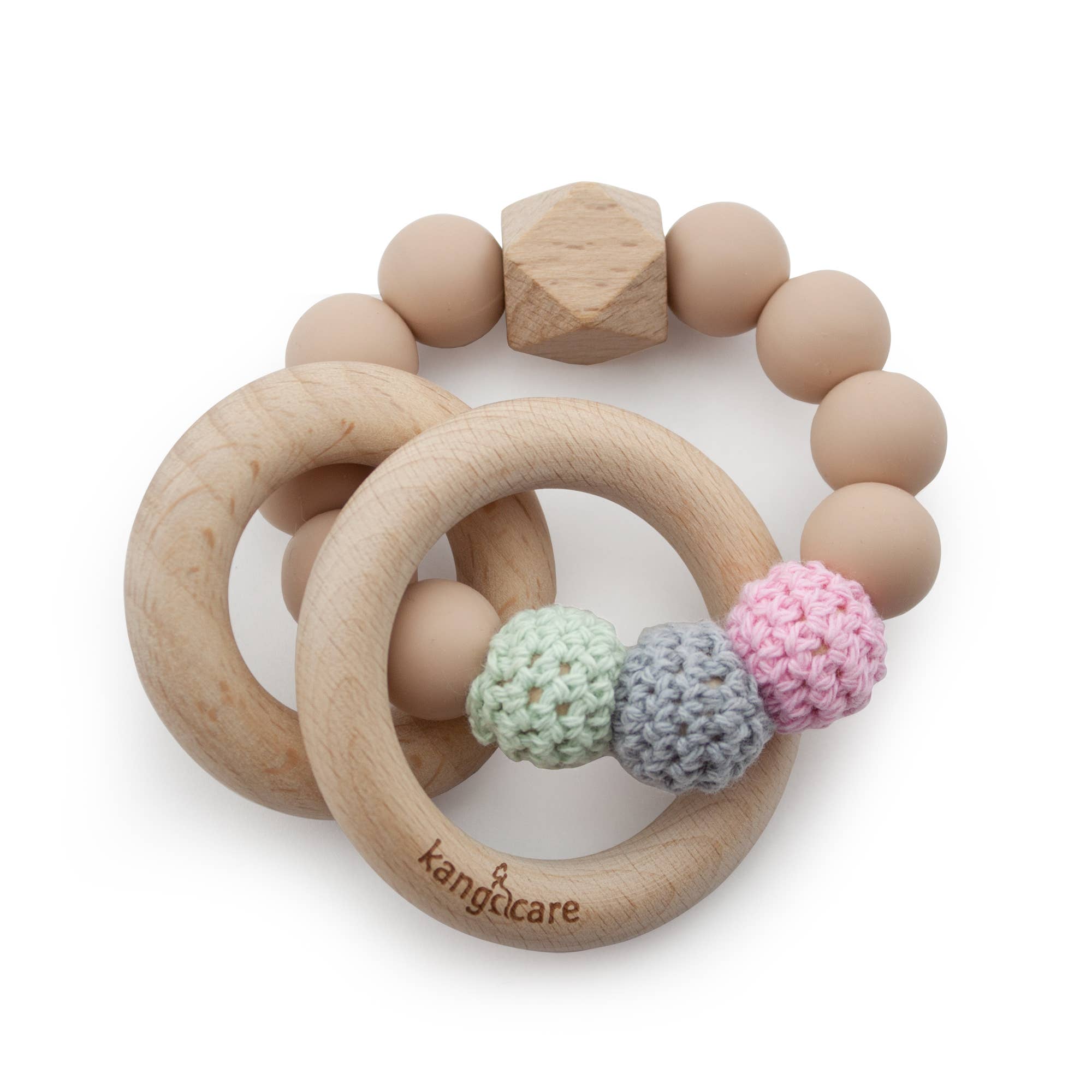 Kanga Care Silicone & Wood Crocheted Teething Ring: Blush