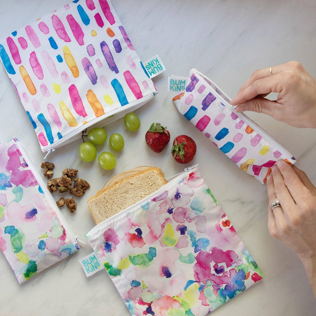 Reusable Snack Bag, Small 2-Pack: Watercolor & Brush Strokes
