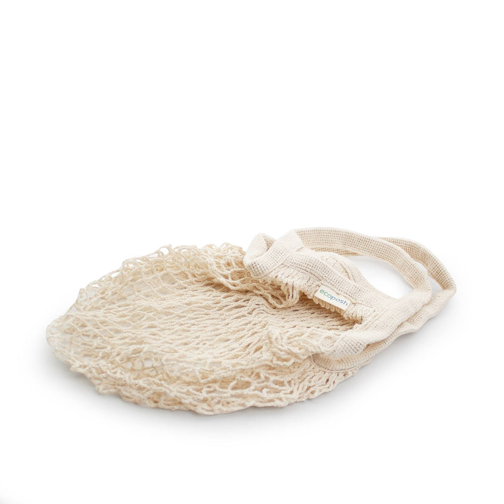 Ecoposh Short Handle Organic Cotton Net Tote Bag: Natural / 7" Handle : 14 in x 17 in sack