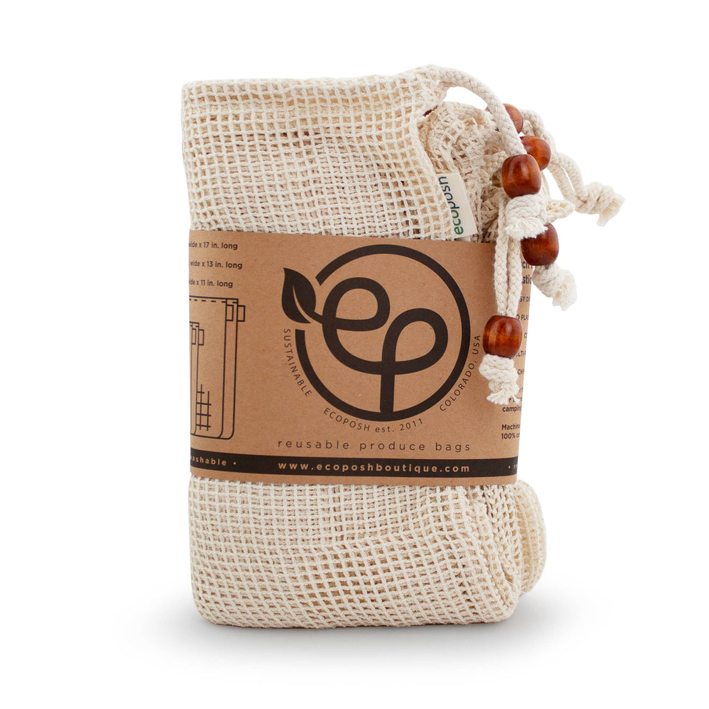 Ecoposh Organic Cotton Mesh Produce Bag :: Natural (6pk): 3 sizes per pack - 2 count each size