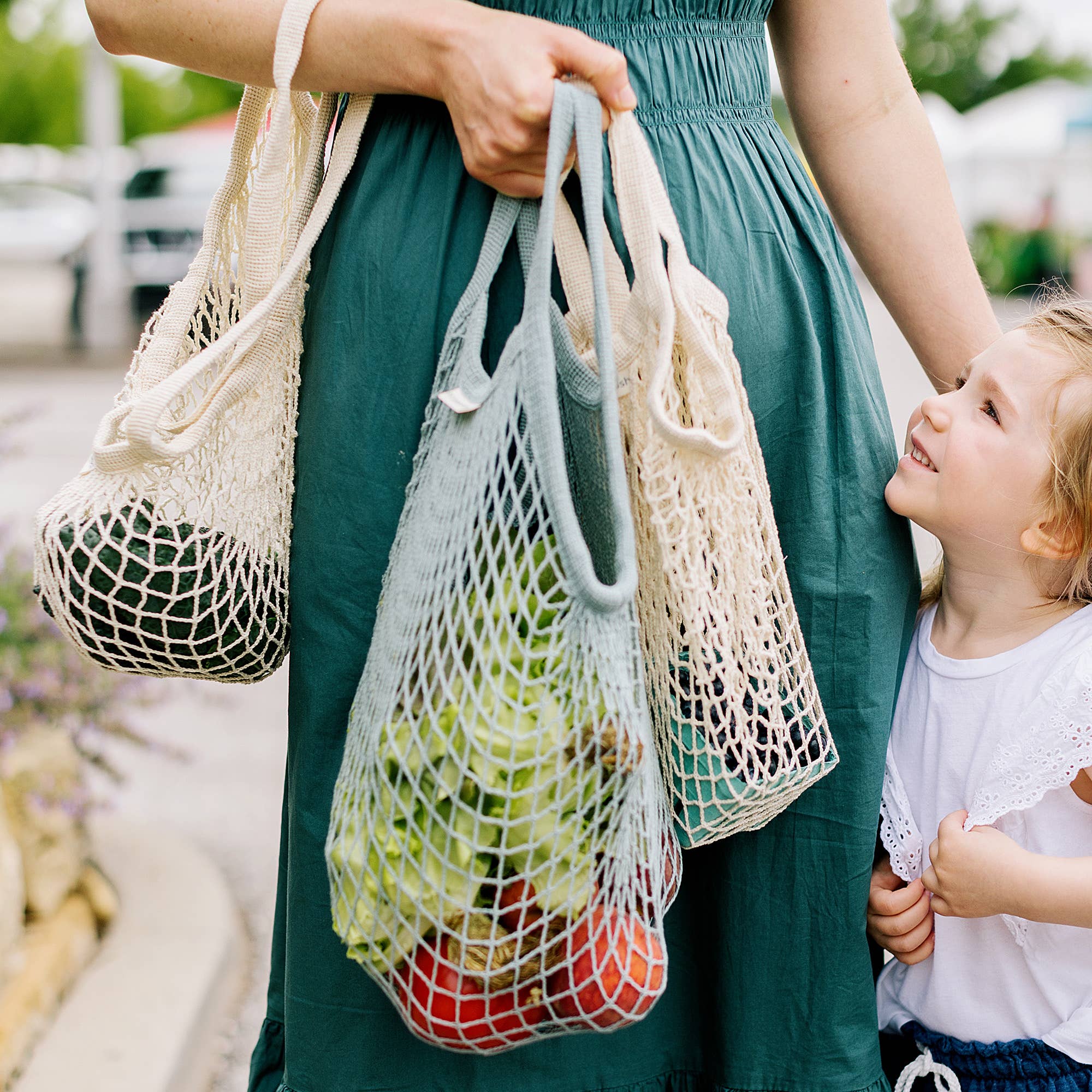 Ecoposh Short Handle Organic Cotton Net Tote Bag: Natural / 7" Handle : 14 in x 17 in sack