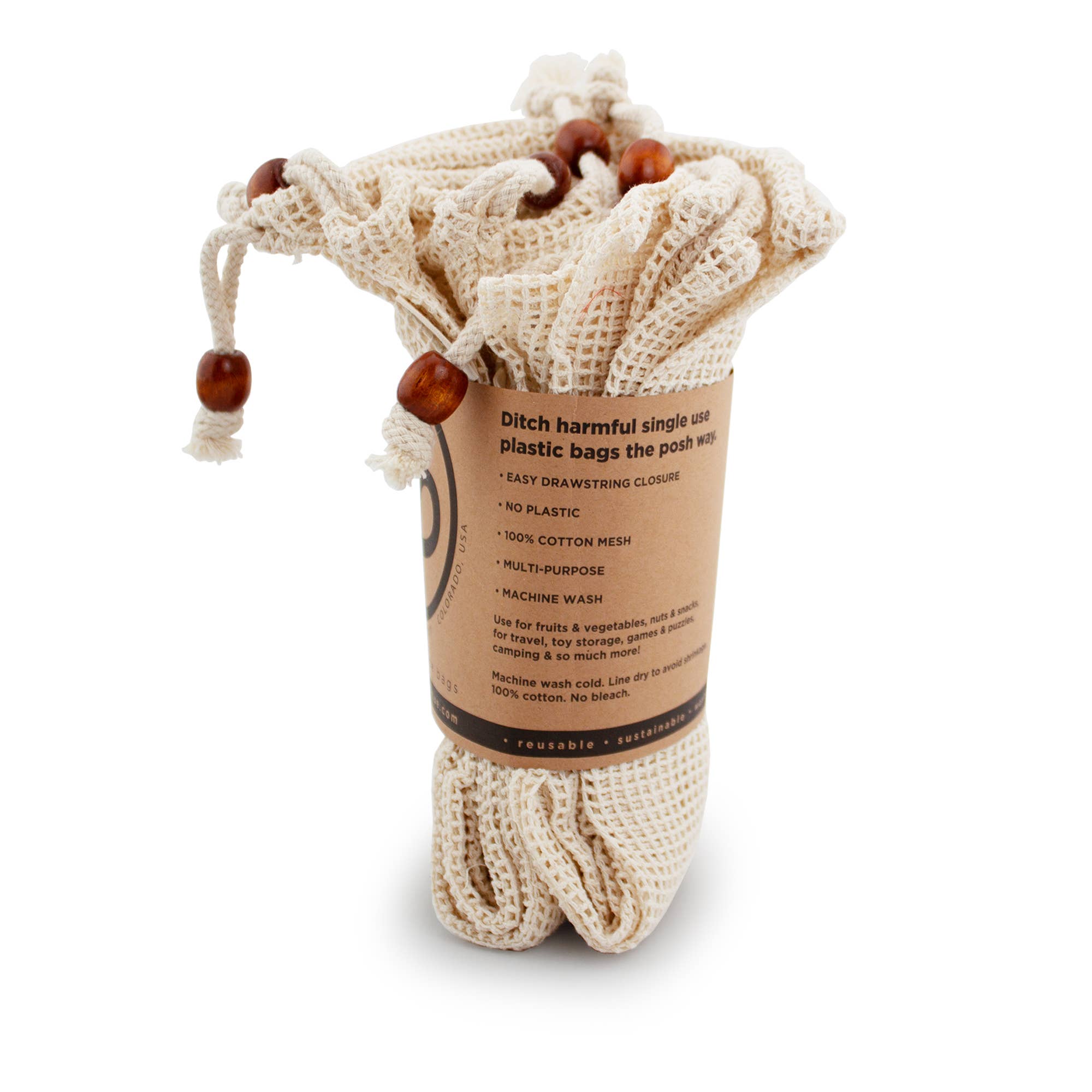 Ecoposh Organic Cotton Mesh Produce Bag :: Natural (6pk): 3 sizes per pack - 2 count each size